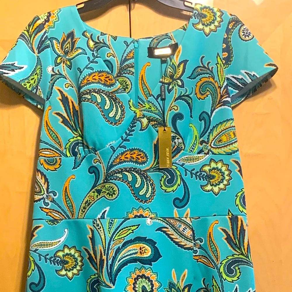 Alexia Admor Womens Dress Green Floral V Neck Short Sleeves NEW Size XL
